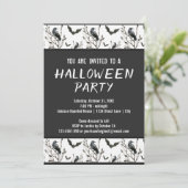 Invitation Halloween Corbeaux chauves-souris noir et blanc Aq (Debout devant)