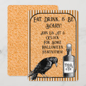 Invitation Halloween corneille noire orange (Devant / Derrière)
