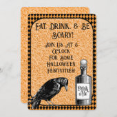 Invitation Halloween corneille noire orange (Devant / Derrière)