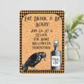 Invitation Halloween corneille noire orange (Debout devant)