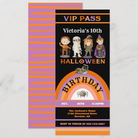 Invitation Halloween Costume de fête VIP billet d'entrée VIP (Devant / Derrière)