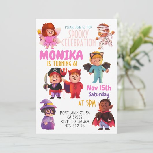 Invitation Halloween Costume fête Anniversaire de enfant Invi (Debout devant)