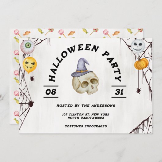 Invitation Halloween Costume fête aquarelle (Devant / Derrière)