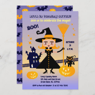 Invitation Halloween Costume fille sorcière fête d'anniversai