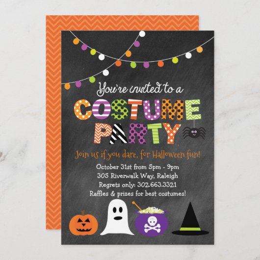 Invitation Halloween Costume Party Chalkboard (Devant / Derrière)