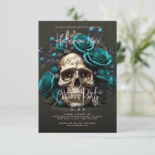 Invitation Halloween Costume Party Crâne Turquoise bleu moder (Debout devant)