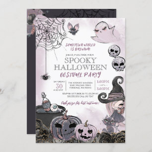 Invitation Halloween Costume Party Éffrayante mignonne sorciè