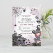 Invitation Halloween Costume Party Éffrayante mignonne sorciè (Debout devant)