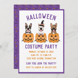 Invitation Halloween Costume Party Français Bulldogs Citrouil