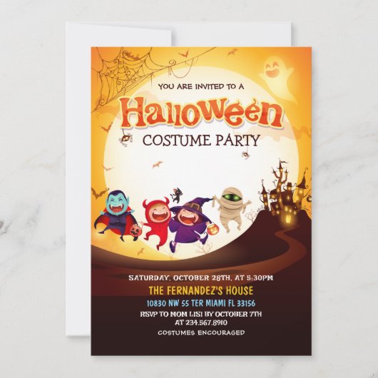 Invitation Halloween Costume Party Orage Anniversaire de enfa (Devant)
