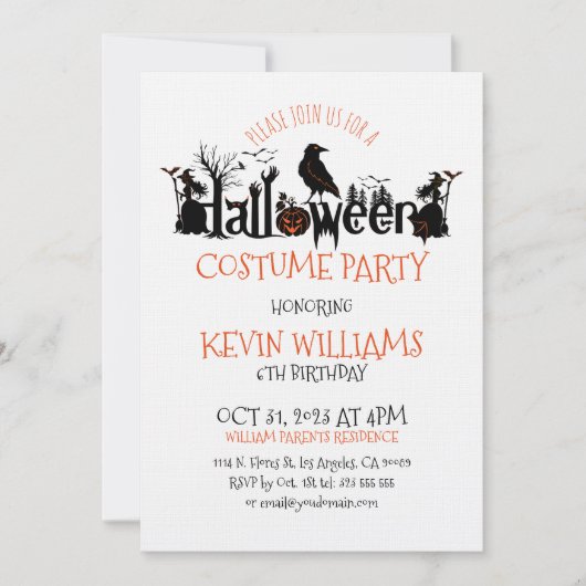 Invitation Halloween Costume Party SpookyHalloween Typographi (Devant)