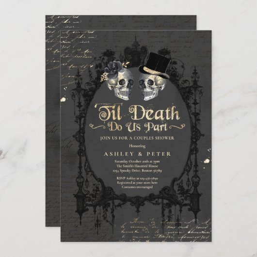 Invitation Halloween Couples Douche Fiançailles crâne gothiqu (Devant / Derrière)