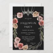 Invitation Halloween Couronne rose et noire Halloween florale (Devant)