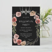 Invitation Halloween Couronne rose et noire Halloween florale (Debout devant)