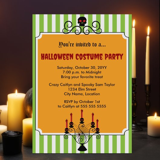 Invitation Halloween Crâne Candelabra Costume Party