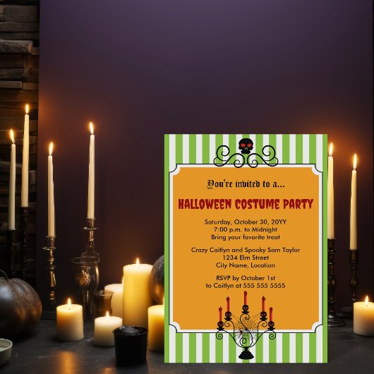 Invitation Halloween Crâne Candelabra Costume Party