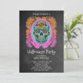 Invitation Halloween Crâne de sucre Chalkboard Party Invitati (Debout devant)