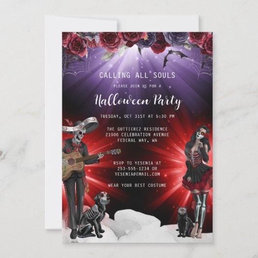 Invitation Halloween crâne éffrayant sucre (Devant)