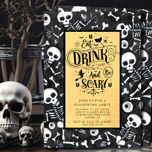 Invitation Halloween crâne et os bash