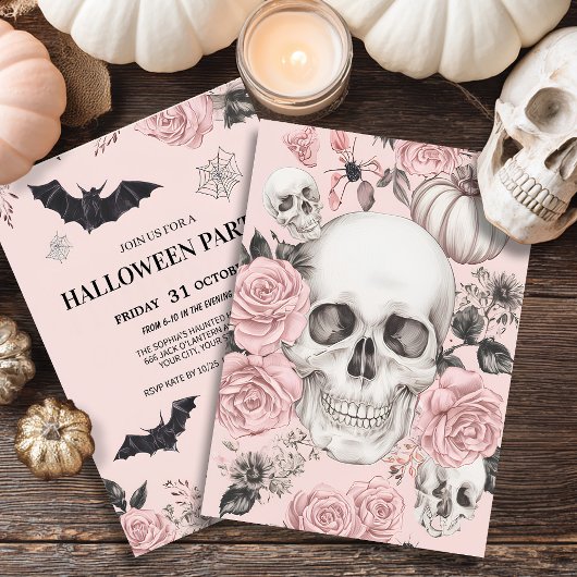 Invitation Halloween crâne floral