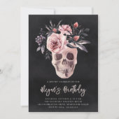 Invitation Halloween crâne floral fête d'anniversaire (Devant)