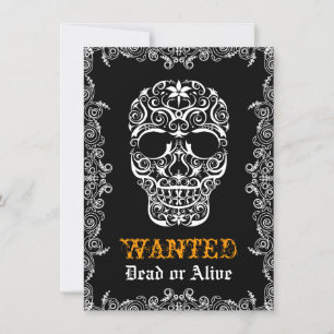 Invitation Halloween Crâne Recherché Mort ou Vif