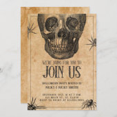 Invitation Halloween, crâne Vintage, soirée costumée (Devant / Derrière)