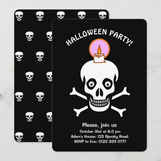 Invitation Halloween crânes effrayants sur fond no (Devant / Derrière)