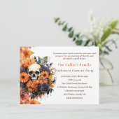 Invitation Halloween crânes et fleurs (Debout devant)