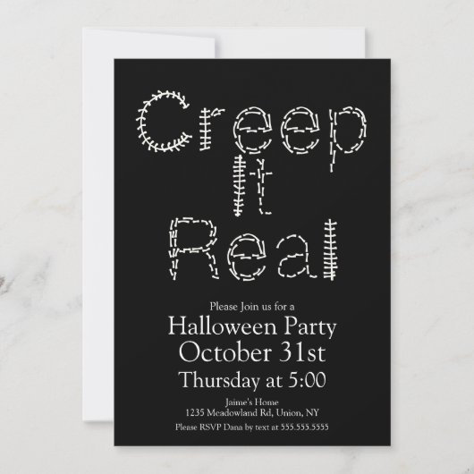 Invitation Halloween Creep It Real Skeleton Bones Spine (Devant)