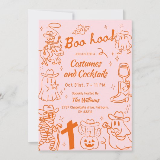 Invitation Halloween croustillant rose orange (Devant)