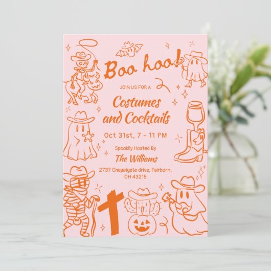 Invitation Halloween croustillant rose orange (Debout devant)