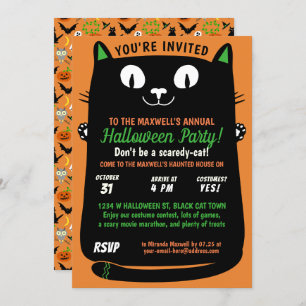 Invitation Halloween Cute Black Cat Kids Party Spotacular