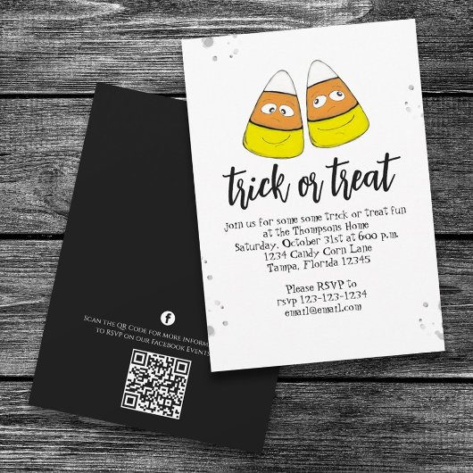 Invitation Halloween Cute Candy Corn Médias sociaux QR Code
