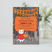 Invitation Halloween Cute Cat & Jack-o’-lanterne Citrouille (Debout devant)