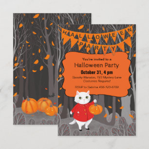 Invitation Halloween Cute Cat & Jack-o’-lanterne Citrouille