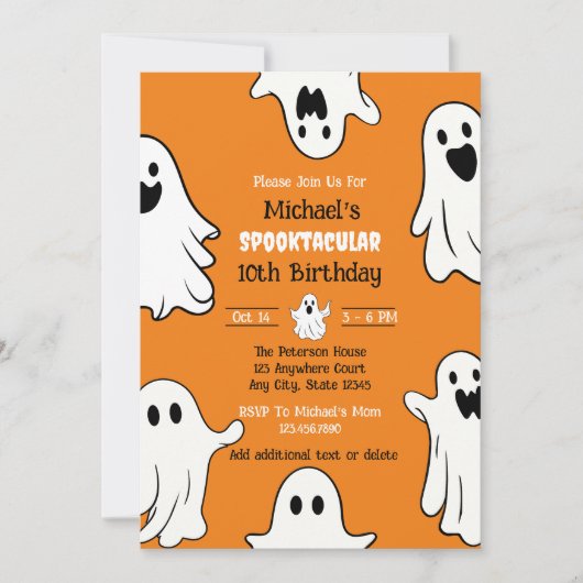 Invitation Halloween Cute Ghost Anniversaire Spooktacular (Devant)