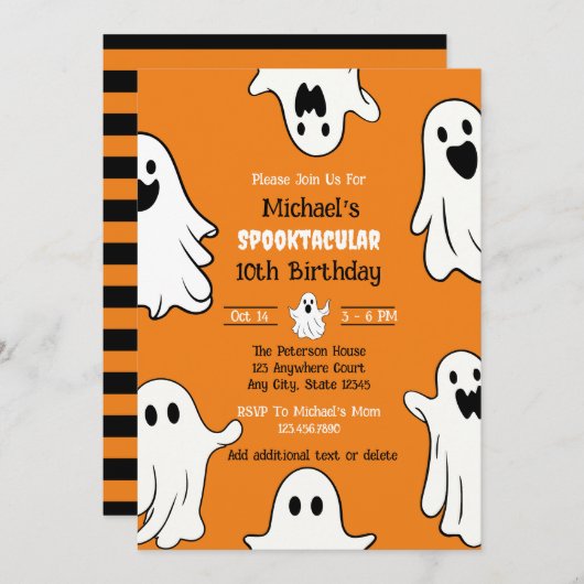 Invitation Halloween Cute Ghost Anniversaire Spooktacular (Devant / Derrière)