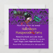 Invitation HALLOWEEN DAMASK MASQUERADE PARTI violet bleu (Dos)