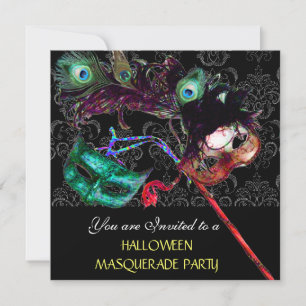 Invitation HALLOWEEN DAMASK MASQUERADE PARTY Black blue
