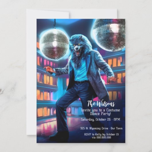 Invitation Halloween Dance Party, Disco Wolfman (Devant)