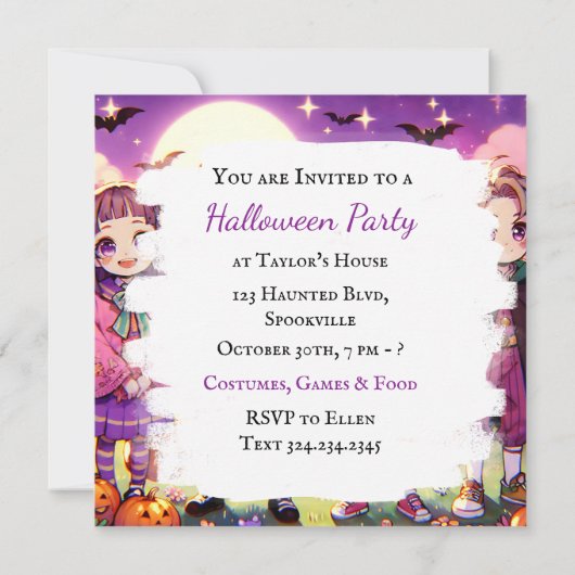 Invitation Halloween d'Anime Kid (Dos)