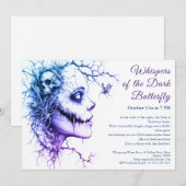 Invitation Halloween Dark Lady – Papillon & Crâne (Devant / Derrière)
