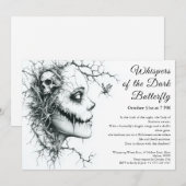 Invitation Halloween Dark Lady – Papillon & Crâne (Devant / Derrière)