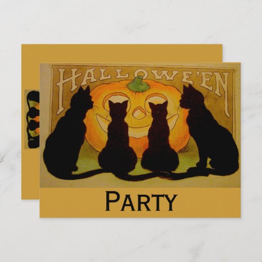 Invitation Halloween de chat noir (Devant / Derrière)