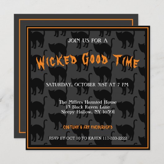 Invitation Halloween de chat noir (Devant / Derrière)