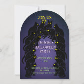 Invitation Halloween de chat noir en violet (Devant)