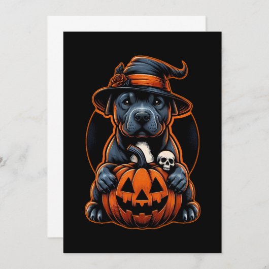 Invitation Halloween de chien - Pitbull Witch (Devant / Derrière)