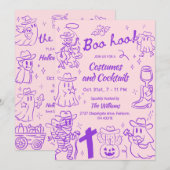Invitation Halloween de cow-boy violet rose ironique main tir (Devant / Derrière)