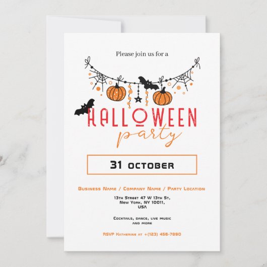 Invitation Halloween de la fête du bureau de petite entrepris (Devant)